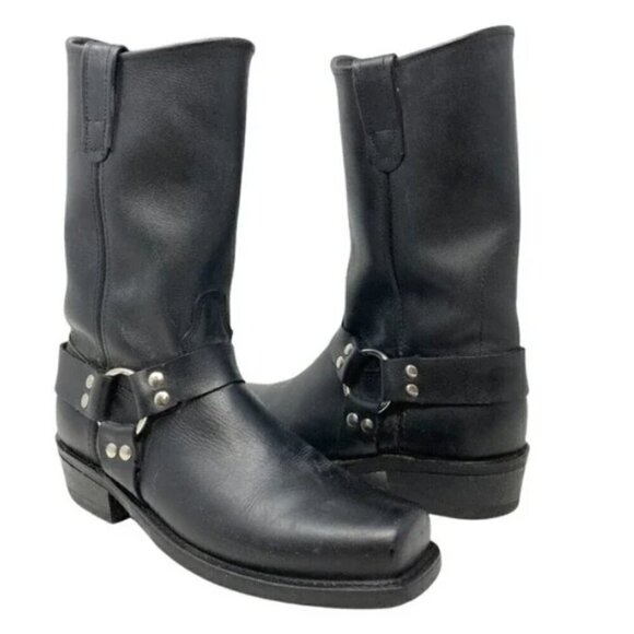 Santa Fe Boot Co. Black Leather Harness Boots Size 9.5 - Picture 1 of 8